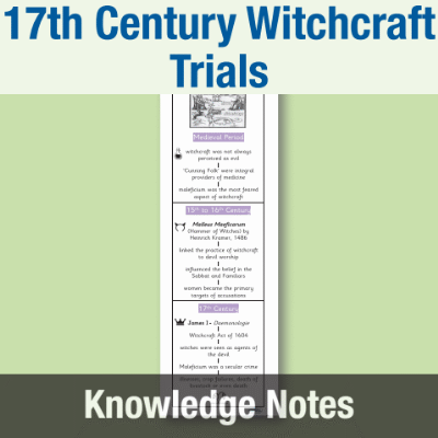 Image of Year 08 History (Were the 17th Century witchcraft trials a tragedy for everyone?) Knowledge Notes KN CUSP Resource