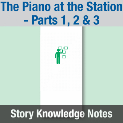 Image of Year 09 Communication (The Piano at the Station - Parts 1, 2 & 3) Story Knowledge Notes CUSP ResourceAccess Spring 277x102mm Printed in Black;    5 Leaf Set in pads of 16